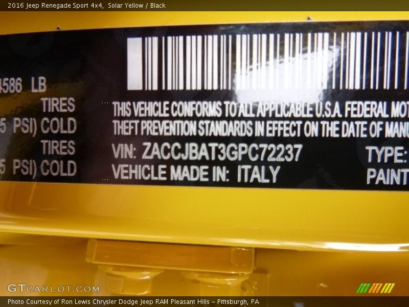 Solar Yellow / Black 2016 Jeep Renegade Sport 4x4
