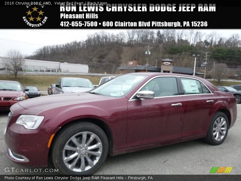 Velvet Red Pearl / Black/Linen 2016 Chrysler 300 C AWD
