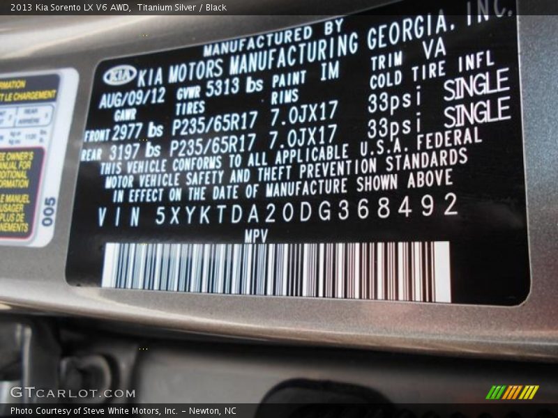Titanium Silver / Black 2013 Kia Sorento LX V6 AWD