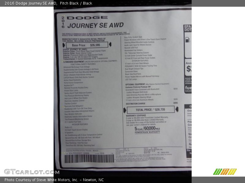 Pitch Black / Black 2016 Dodge Journey SE AWD