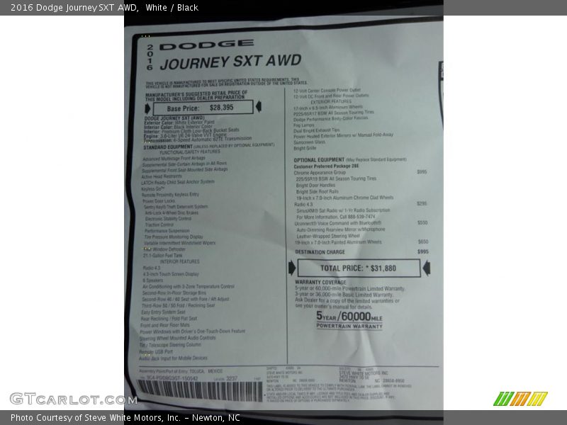White / Black 2016 Dodge Journey SXT AWD