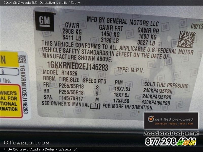 Quicksilver Metallic / Ebony 2014 GMC Acadia SLE