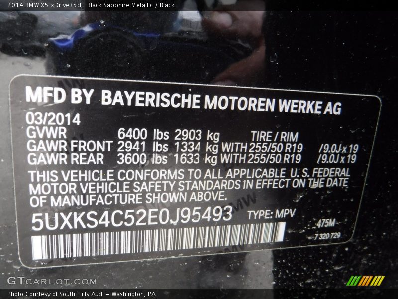 Black Sapphire Metallic / Black 2014 BMW X5 xDrive35d