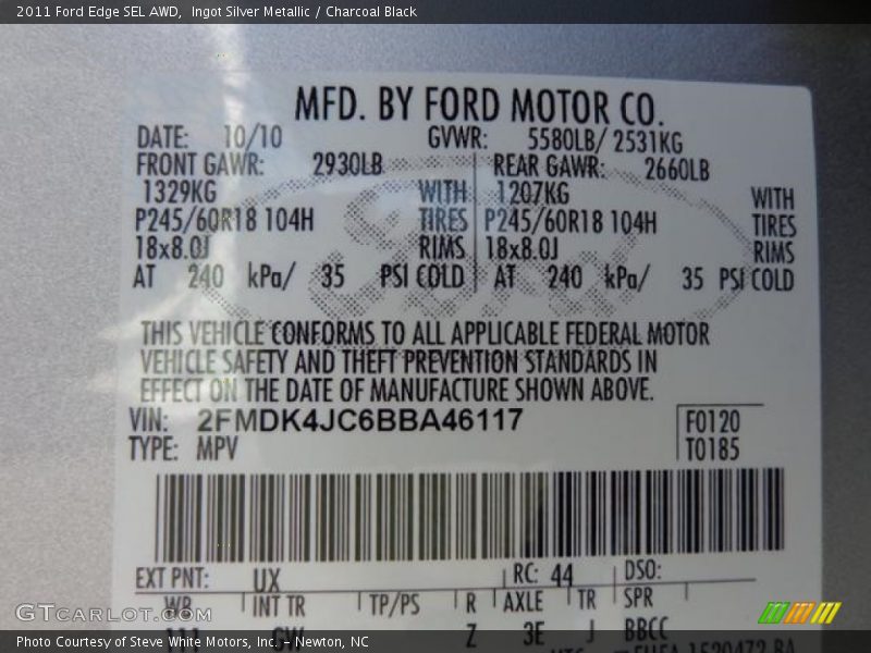 Ingot Silver Metallic / Charcoal Black 2011 Ford Edge SEL AWD