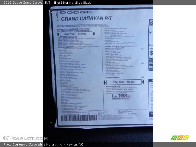 Billet Silver Metallic / Black 2016 Dodge Grand Caravan R/T