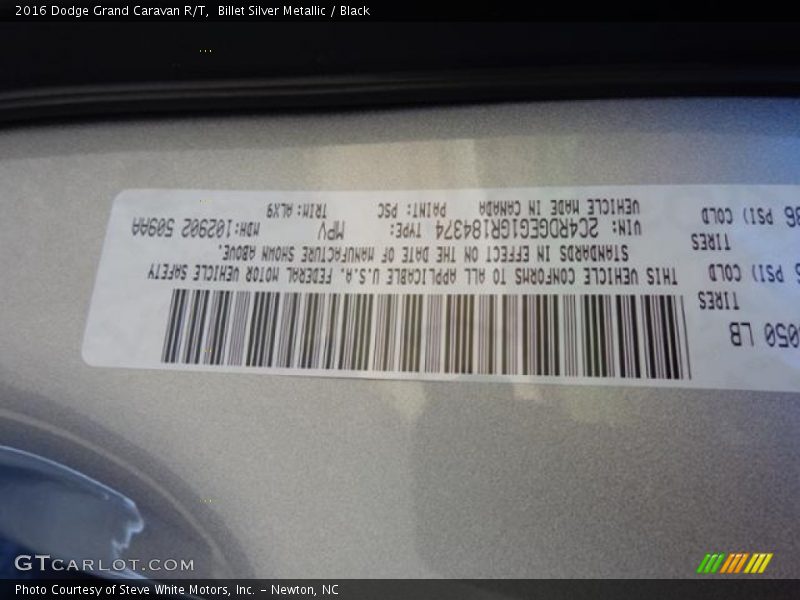 Billet Silver Metallic / Black 2016 Dodge Grand Caravan R/T