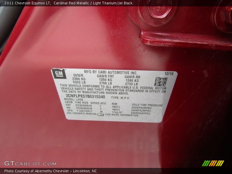Cardinal Red Metallic / Light Titanium/Jet Black 2011 Chevrolet Equinox LT