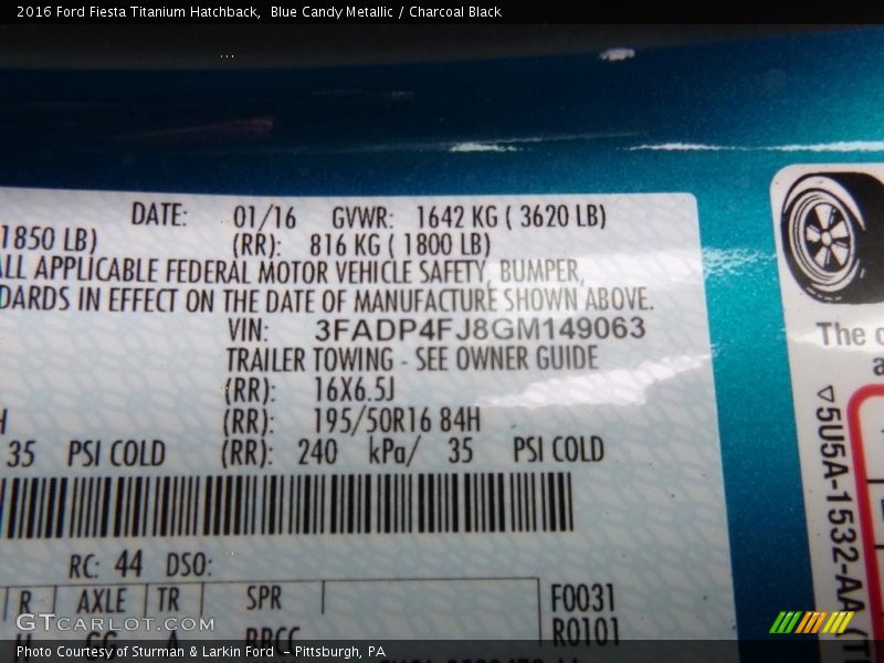 Blue Candy Metallic / Charcoal Black 2016 Ford Fiesta Titanium Hatchback