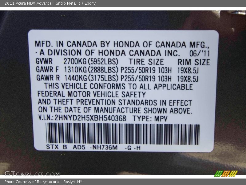 Grigio Metallic / Ebony 2011 Acura MDX Advance