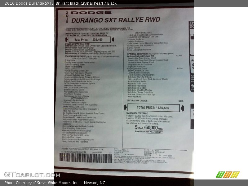Brilliant Black Crystal Pearl / Black 2016 Dodge Durango SXT