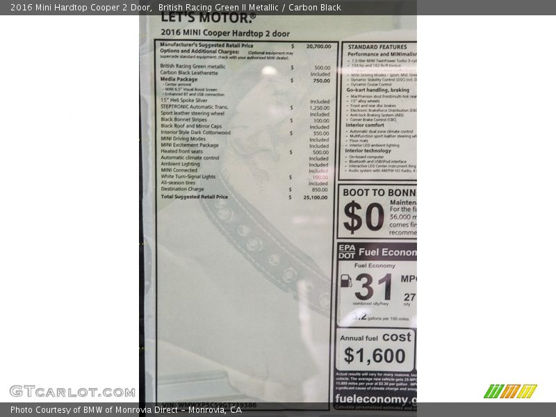British Racing Green II Metallic / Carbon Black 2016 Mini Hardtop Cooper 2 Door