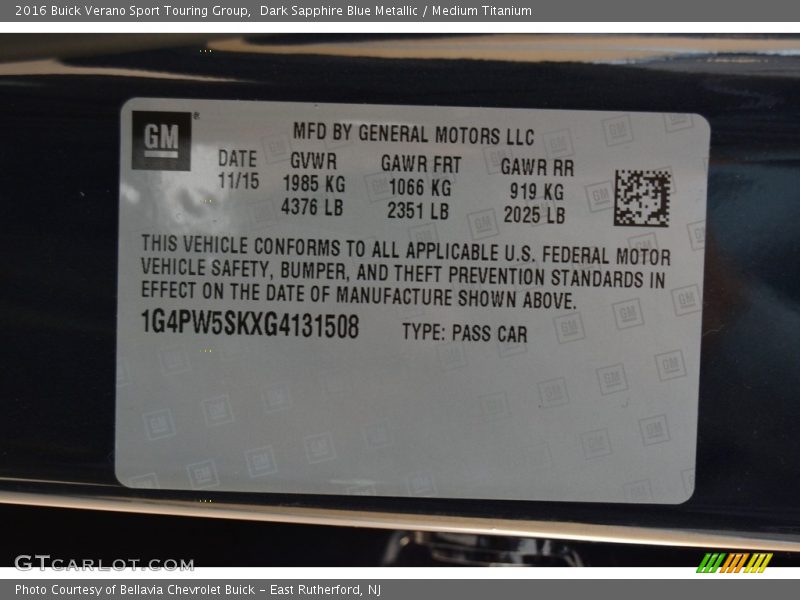 Dark Sapphire Blue Metallic / Medium Titanium 2016 Buick Verano Sport Touring Group