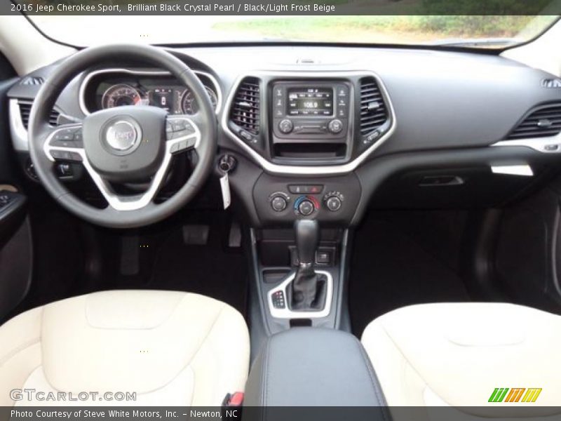 Brilliant Black Crystal Pearl / Black/Light Frost Beige 2016 Jeep Cherokee Sport