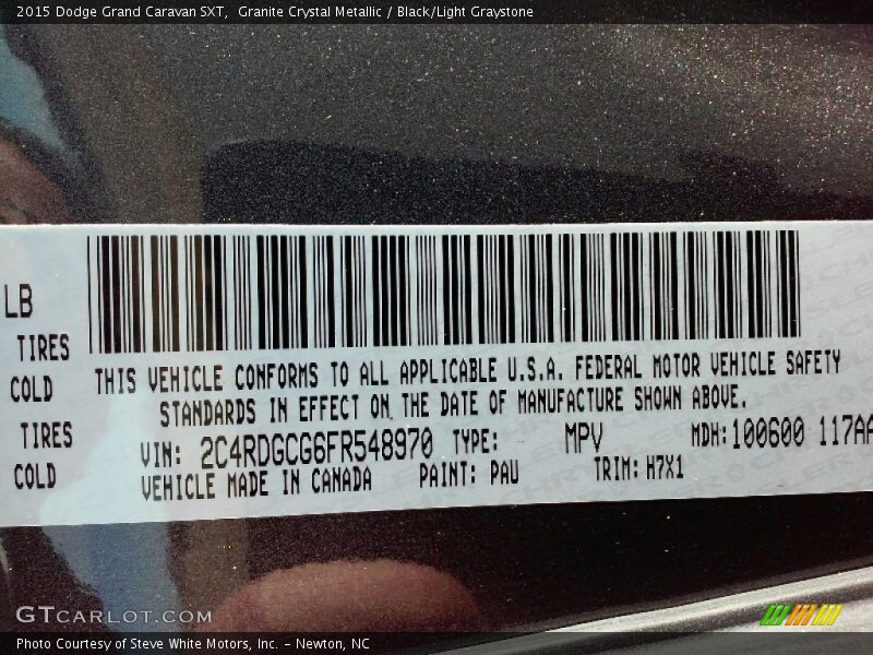 Granite Crystal Metallic / Black/Light Graystone 2015 Dodge Grand Caravan SXT