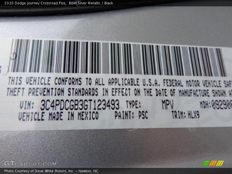 2016 Journey Crossroad Plus Billet Silver Metallic Color Code PSC