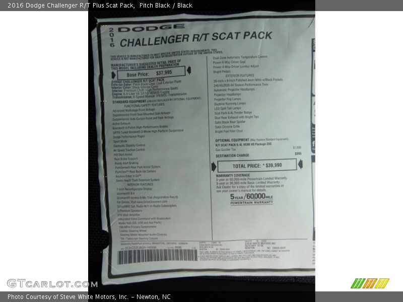 Pitch Black / Black 2016 Dodge Challenger R/T Plus Scat Pack