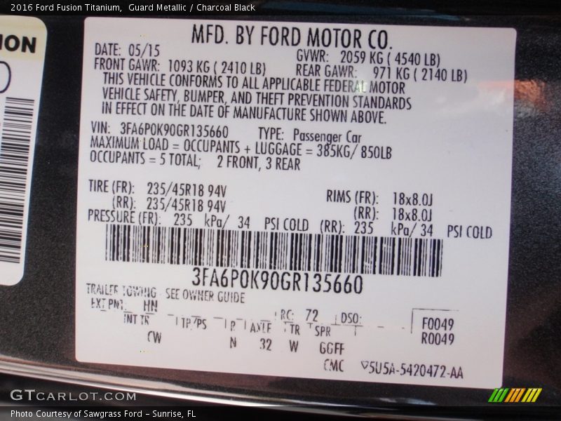Guard Metallic / Charcoal Black 2016 Ford Fusion Titanium