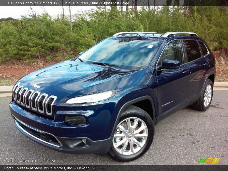 True Blue Pearl / Black/Light Frost Beige 2016 Jeep Cherokee Limited 4x4