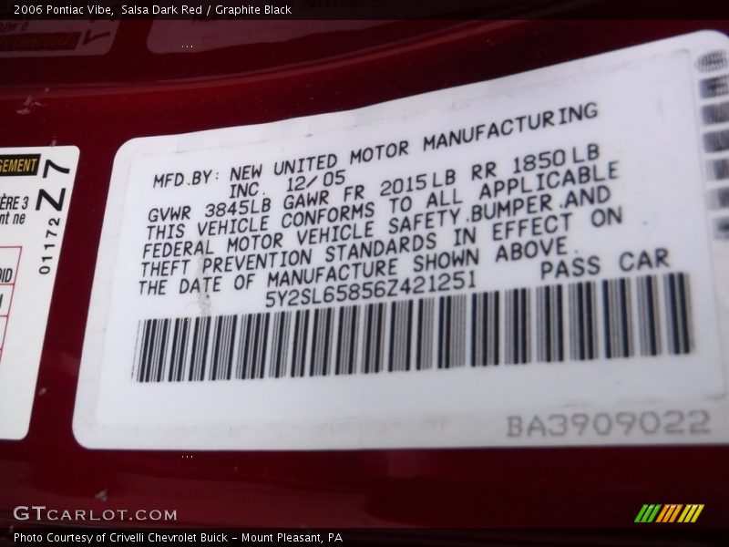 Salsa Dark Red / Graphite Black 2006 Pontiac Vibe