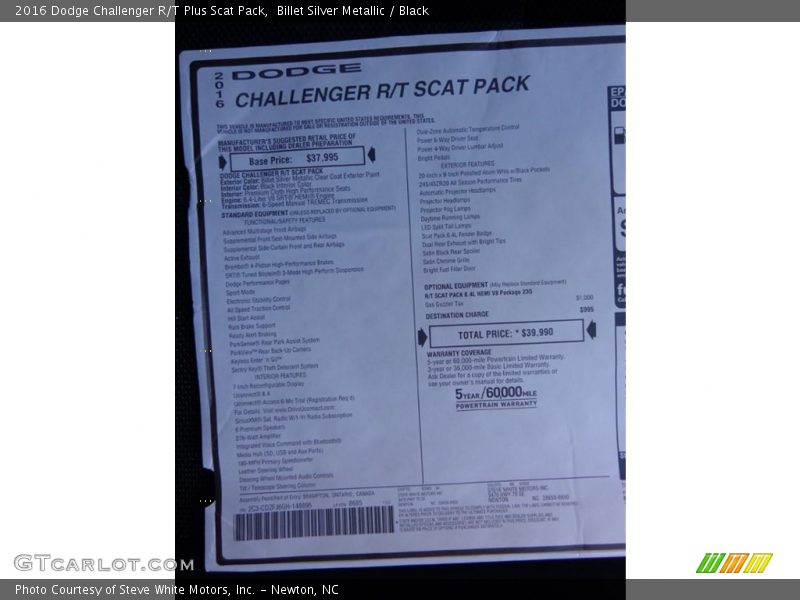 Billet Silver Metallic / Black 2016 Dodge Challenger R/T Plus Scat Pack