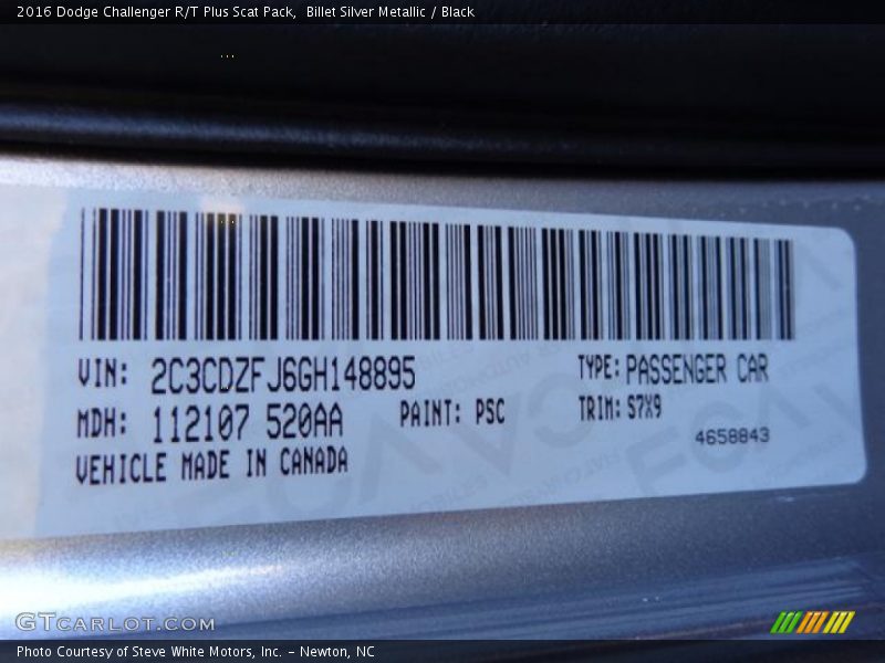 Billet Silver Metallic / Black 2016 Dodge Challenger R/T Plus Scat Pack