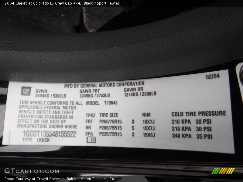 Black / Sport Pewter 2004 Chevrolet Colorado LS Crew Cab 4x4