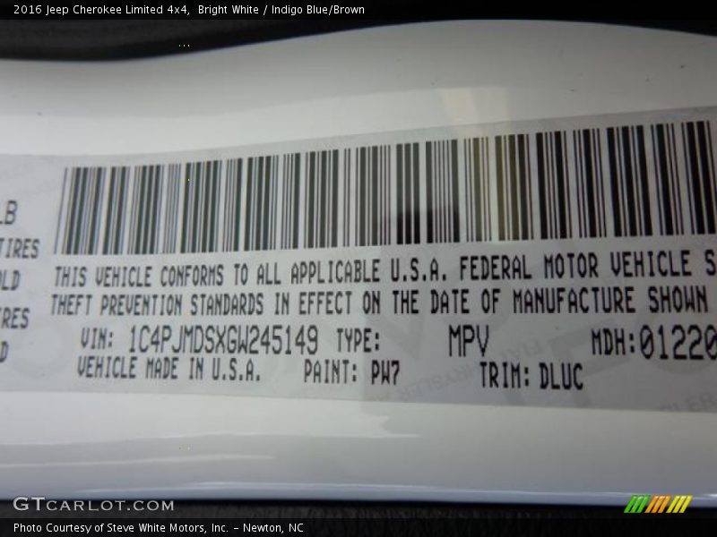 Bright White / Indigo Blue/Brown 2016 Jeep Cherokee Limited 4x4