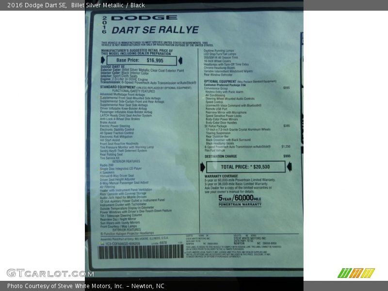Billet Silver Metallic / Black 2016 Dodge Dart SE