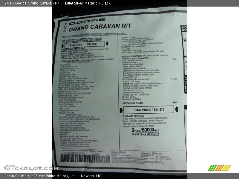 Billet Silver Metallic / Black 2016 Dodge Grand Caravan R/T