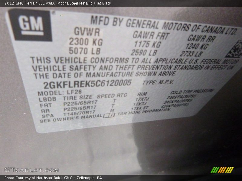 Mocha Steel Metallic / Jet Black 2012 GMC Terrain SLE AWD