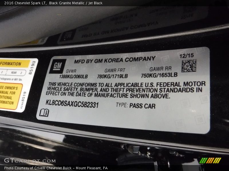 Black Granite Metallic / Jet Black 2016 Chevrolet Spark LT
