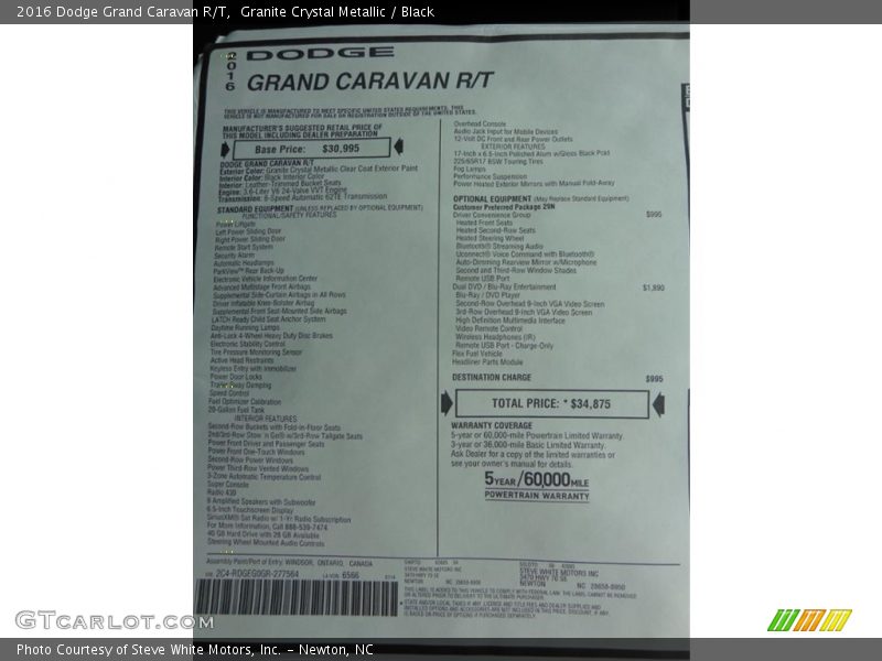 Granite Crystal Metallic / Black 2016 Dodge Grand Caravan R/T