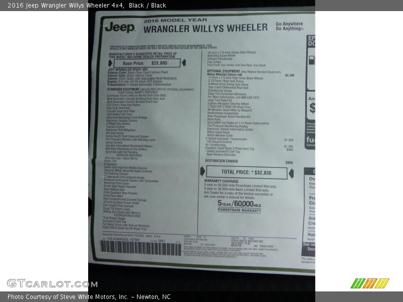 Black / Black 2016 Jeep Wrangler Willys Wheeler 4x4