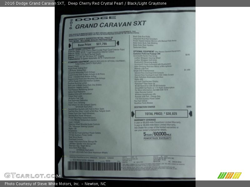 Deep Cherry Red Crystal Pearl / Black/Light Graystone 2016 Dodge Grand Caravan SXT
