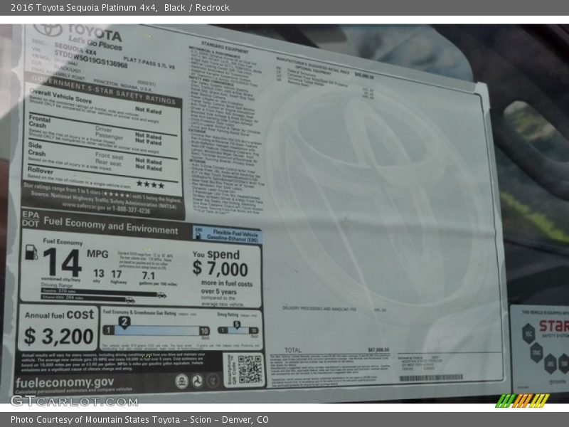  2016 Sequoia Platinum 4x4 Window Sticker