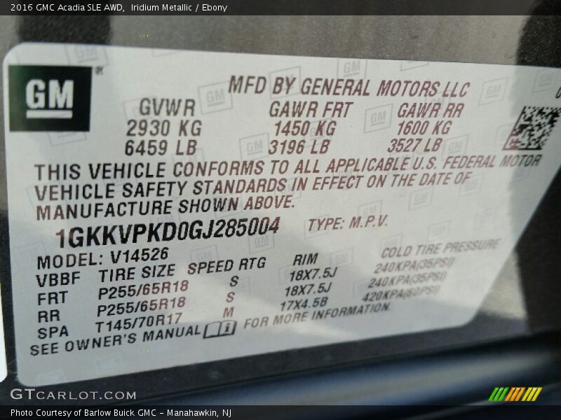 Iridium Metallic / Ebony 2016 GMC Acadia SLE AWD