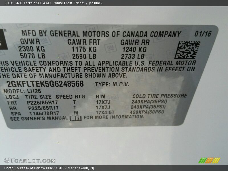 White Frost Tricoat / Jet Black 2016 GMC Terrain SLE AWD