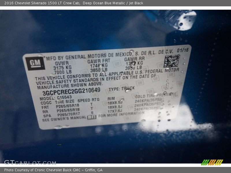 Deep Ocean Blue Metallic / Jet Black 2016 Chevrolet Silverado 1500 LT Crew Cab