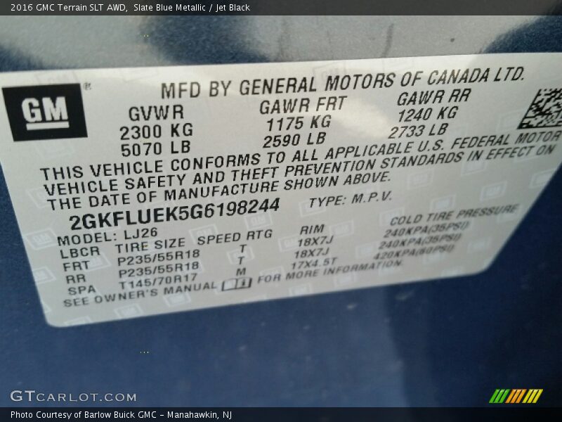 Slate Blue Metallic / Jet Black 2016 GMC Terrain SLT AWD