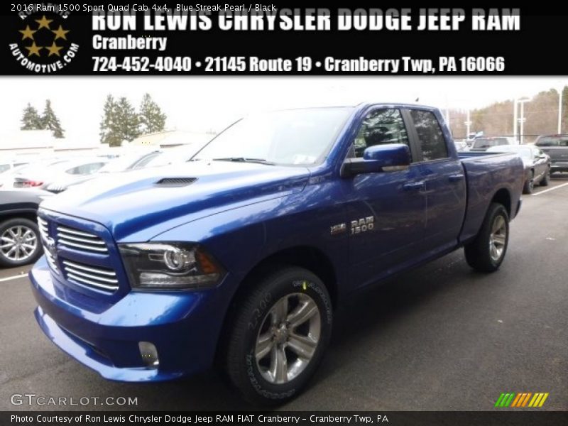 Blue Streak Pearl / Black 2016 Ram 1500 Sport Quad Cab 4x4