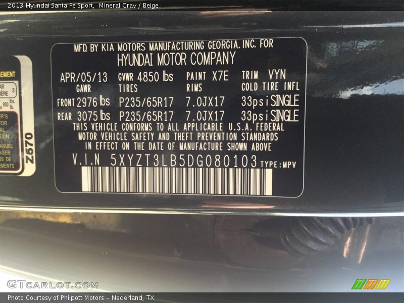 Mineral Gray / Beige 2013 Hyundai Santa Fe Sport