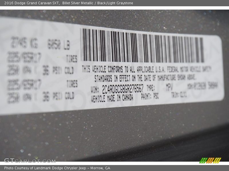 Billet Silver Metallic / Black/Light Graystone 2016 Dodge Grand Caravan SXT