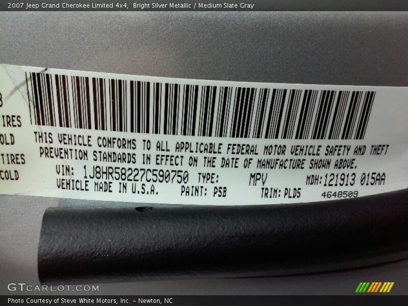 Bright Silver Metallic / Medium Slate Gray 2007 Jeep Grand Cherokee Limited 4x4