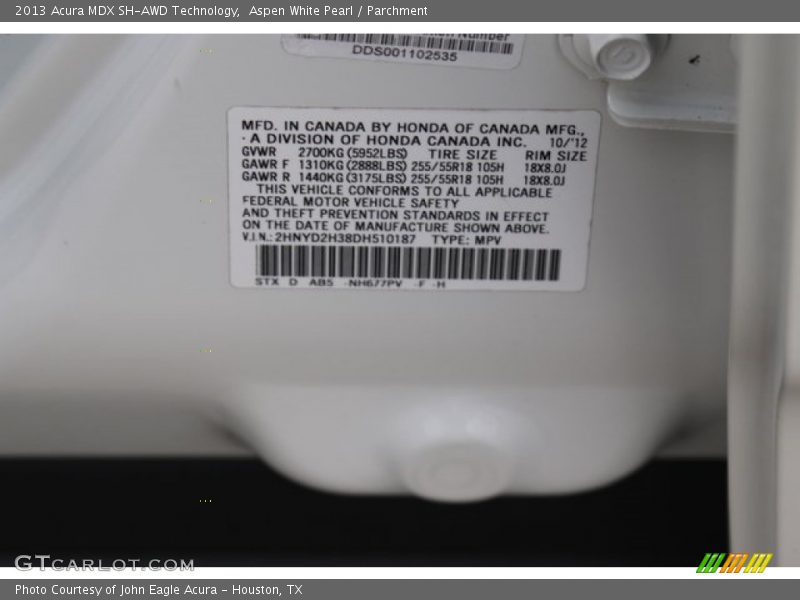 Aspen White Pearl / Parchment 2013 Acura MDX SH-AWD Technology