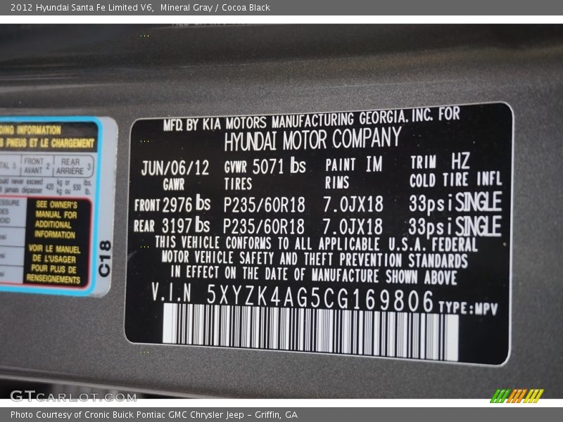 Mineral Gray / Cocoa Black 2012 Hyundai Santa Fe Limited V6