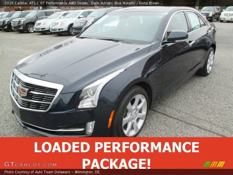 Dark Adriatic Blue Metallic / Kona Brown 2016 Cadillac ATS 2.0T Performance AWD Sedan