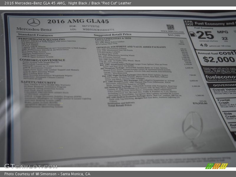  2016 GLA 45 AMG Window Sticker