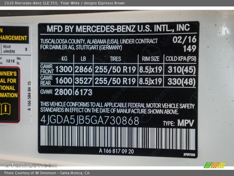 Polar White / designo Espresso Brown 2016 Mercedes-Benz GLE 350