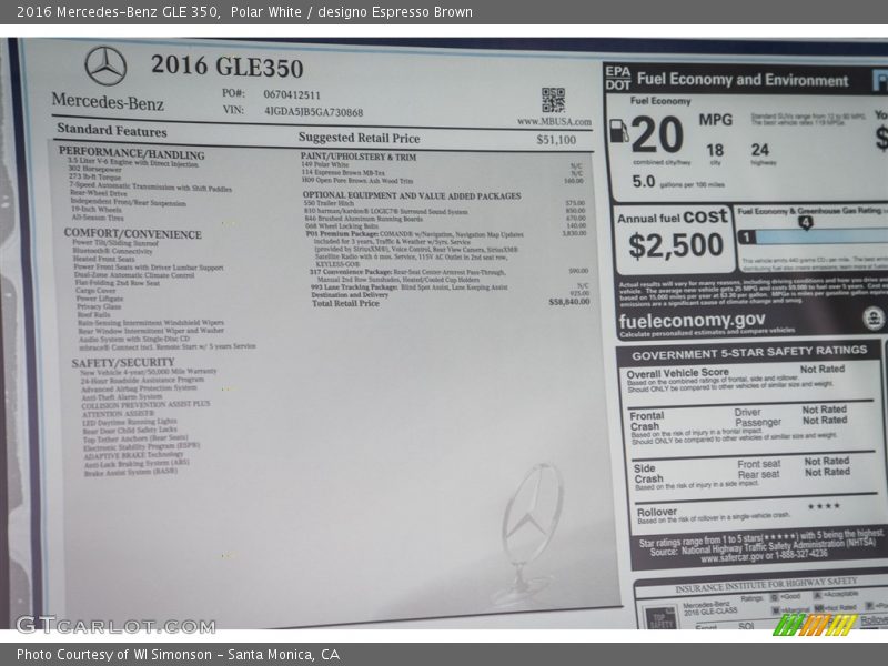 Polar White / designo Espresso Brown 2016 Mercedes-Benz GLE 350