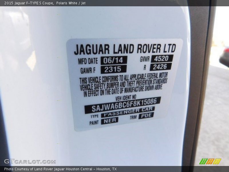 Polaris White / Jet 2015 Jaguar F-TYPE S Coupe